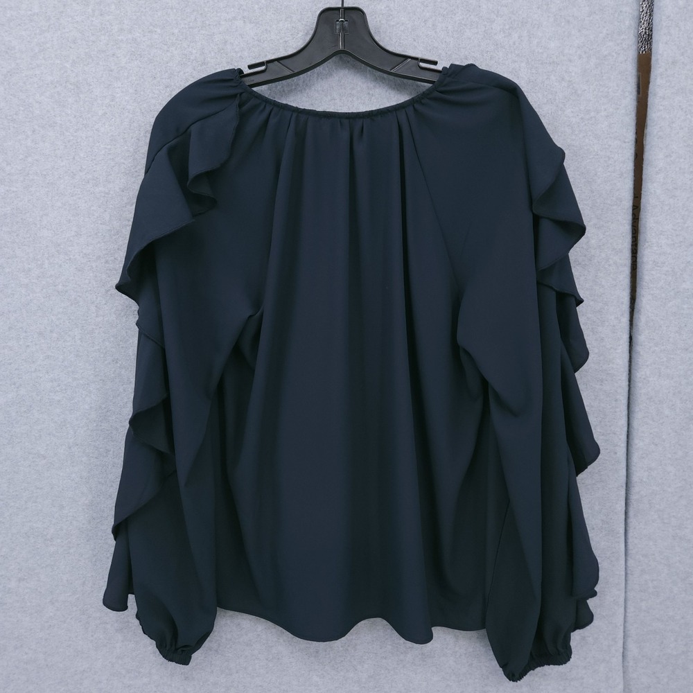 Dee Ocleppo Elysia Ruffle V Neck Button Up Navy Blouse Womens Size M NWT - Picture 5 of 9